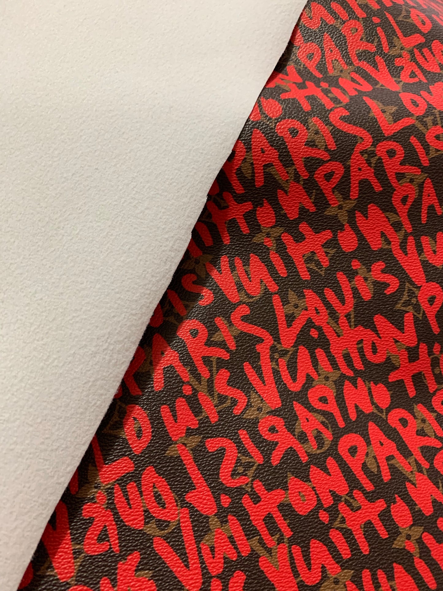 Red LV Graffiti Letter Leather for Shoe Custom Craft