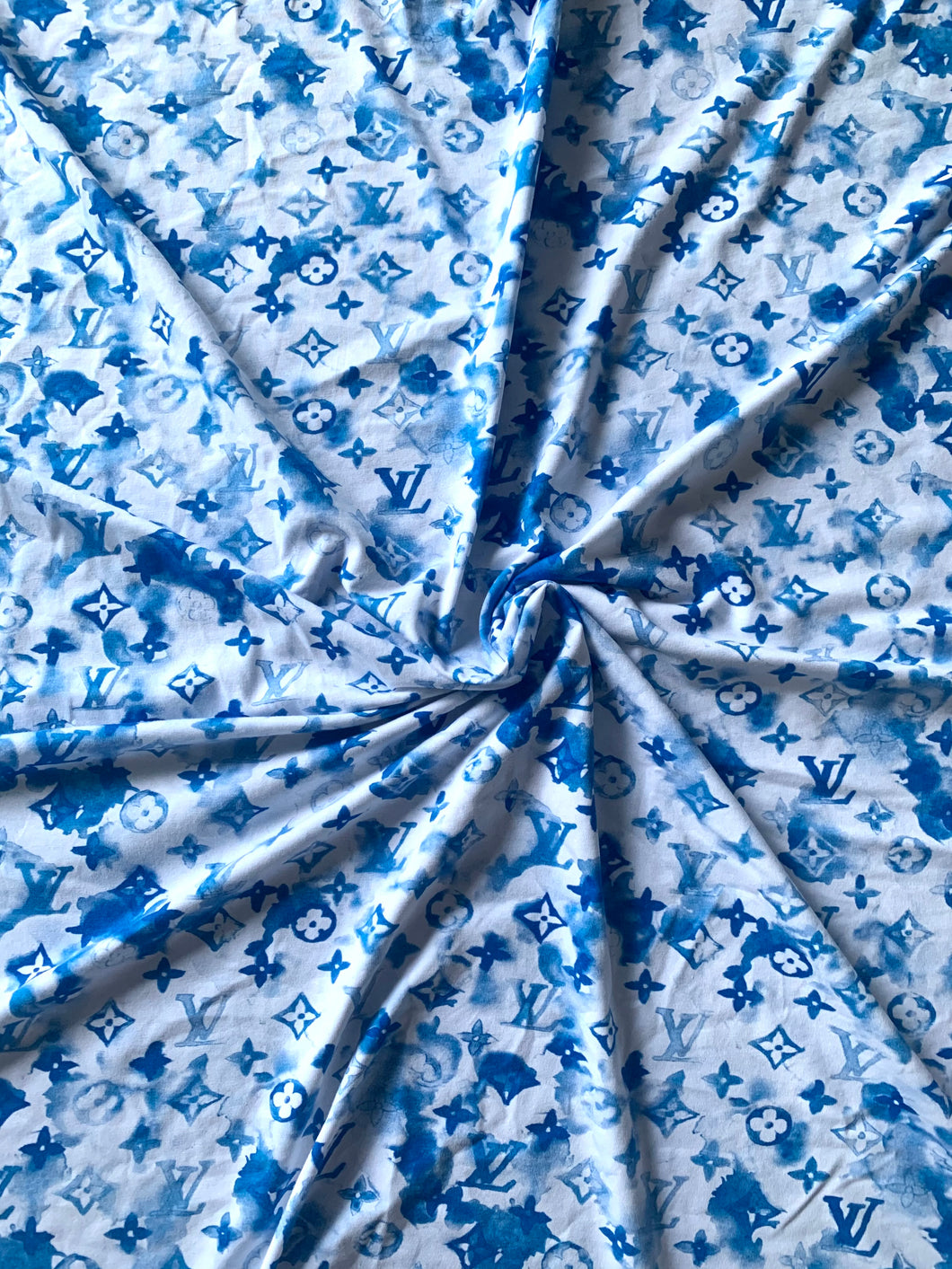 Stretchy Blue Watercolor LV Cotton Fabric for T-Shirt