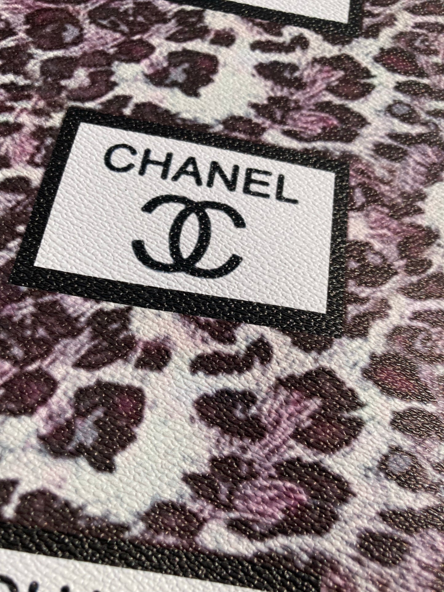 Chanel Leopard Print Lettering Faux Leather Vinyl for Bag