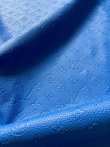 Handmade Leather Fabric Royal Blue Embossed LV for Sneakers Upholstery