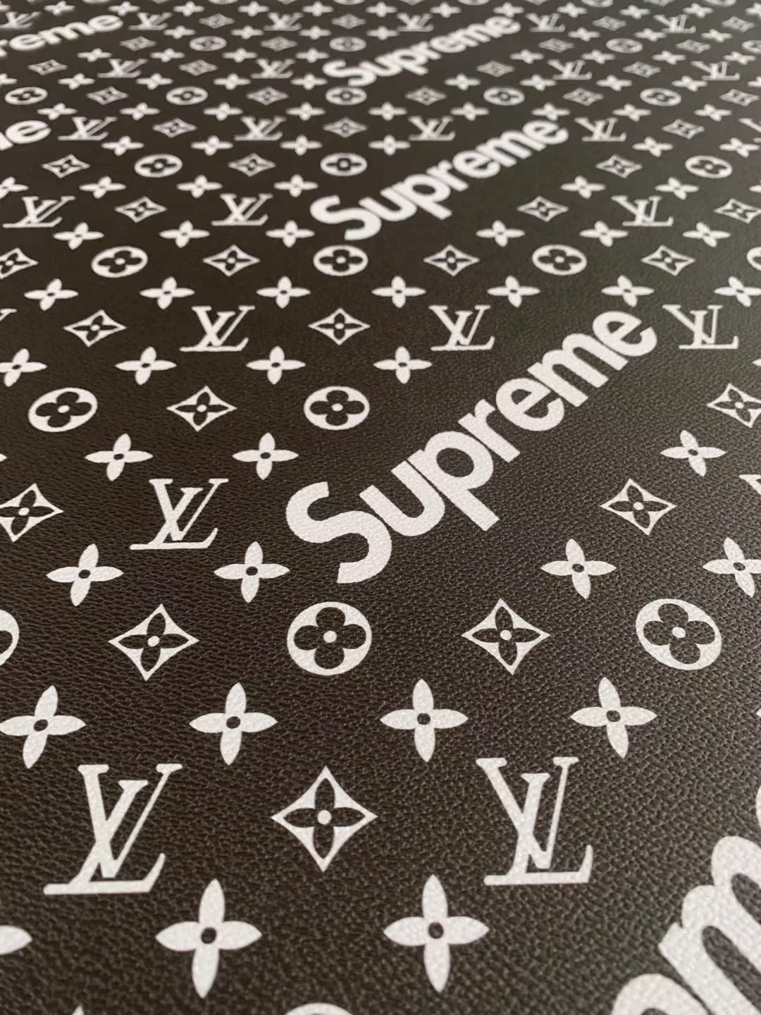 Custom Handcraft Black White Supreme LV Vinyl Leather for Sneakers Upholstery