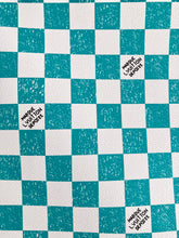 Load image into Gallery viewer, Aqua Green Check Mark Handwriting LV Vinyl Faux Leather Designer Fabric for Bag