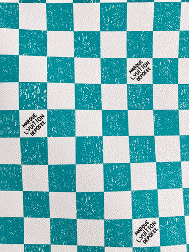 Aqua Green Handwriting LV Louis Vuitton Vinyl Faux Leather Designer Fabric for Bag