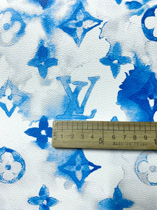Vivid Blue Watercolor LV Leather Fabric For Handmade Crafting Bag