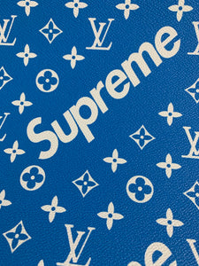 Blue Supreme Faux Leather Fabric for Fashion Custom Sneakers Car Upholstery