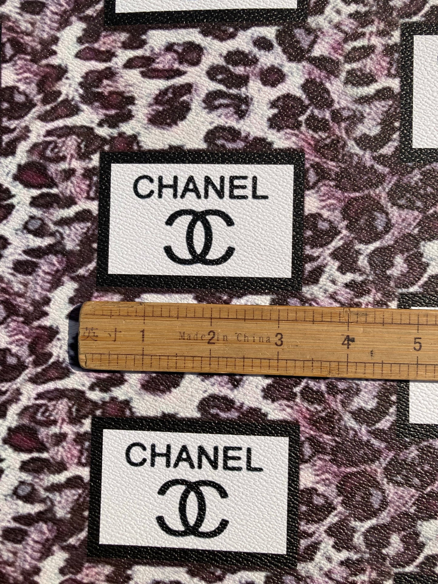 Chanel Leopard Print Lettering Faux Leather Vinyl for Bag