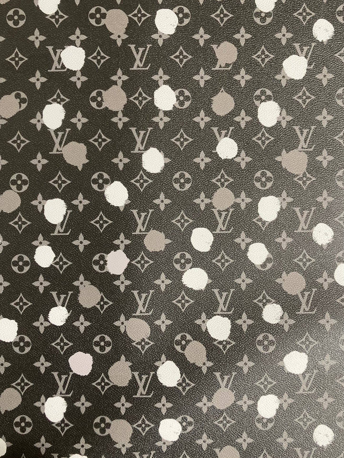 Custom Handmade Designer Leather Black White Dot LV Vinyl for Bag Upholstery