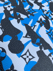 Handmade Blue Camouflage LV Vinyl Leather Fabric for Custom Sneakers