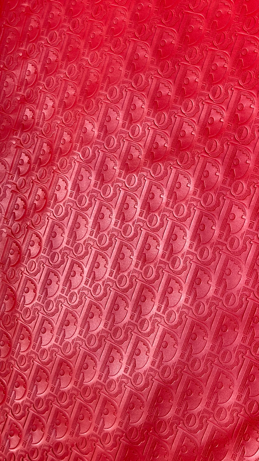 Custom Leather Handcraft Pure Red Embossed Dior Fabric