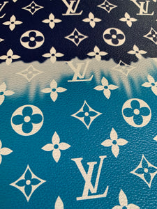 Blue Watercolor Normal Size LV Faux Leather Fabric for Custom Handmade ...