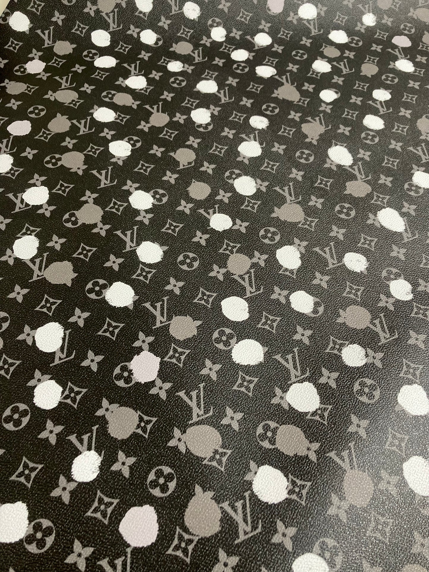 Custom Handmade Designer Leather Black White Dot LV Vinyl for Bag Upholstery