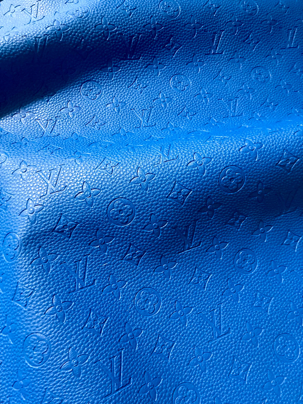 Handmade Leather Fabric Royal Blue Embossed LV for Sneakers Upholstery