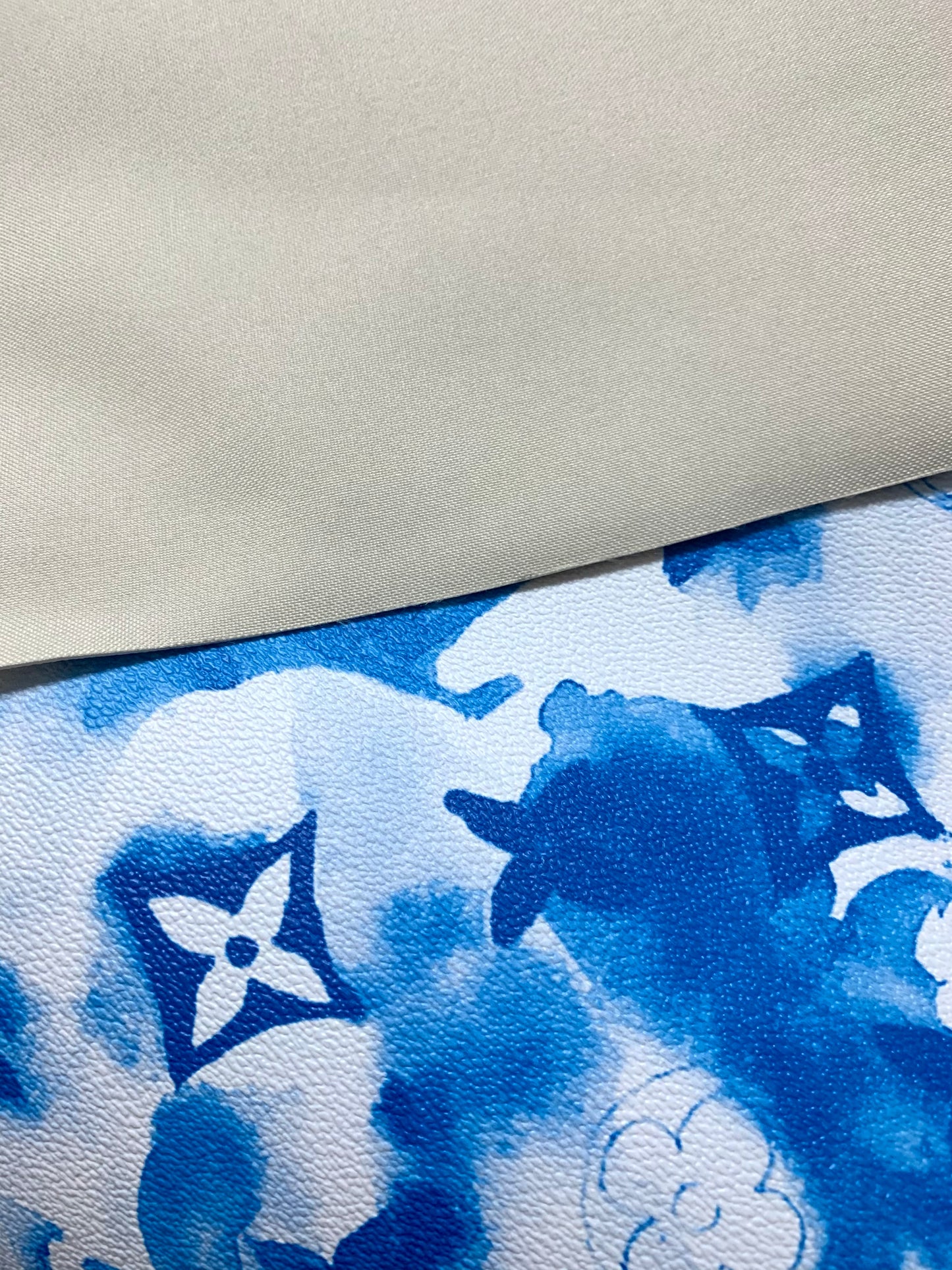 Vivid Blue Watercolor LV Leather Fabric For Handmade Crafting Bag