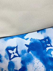 Vivid Blue Watercolor LV Leather Fabric For Handmade Crafting Bag
