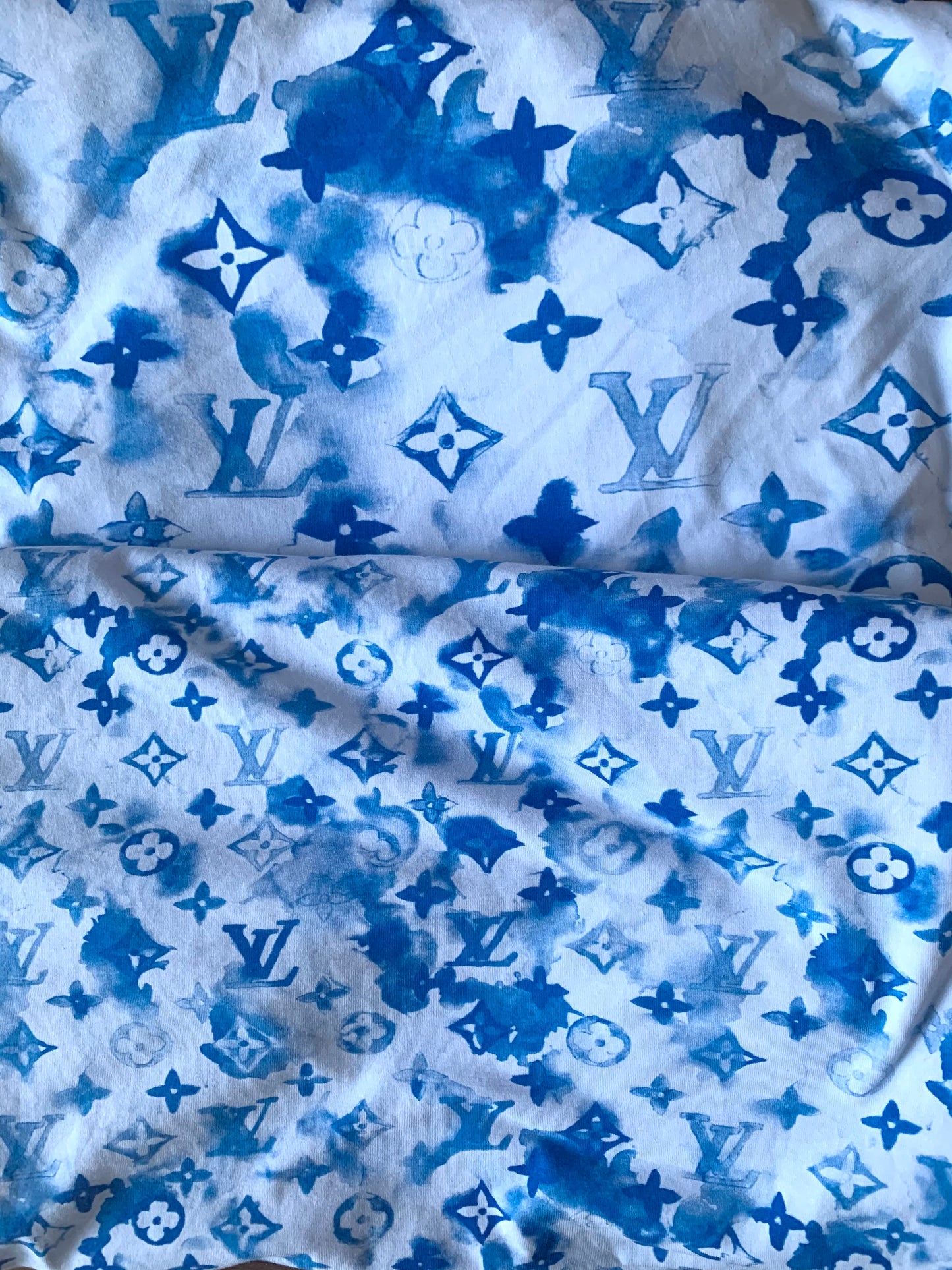 Stretchy Blue Watercolor LV Cotton Fabric for T-Shirt