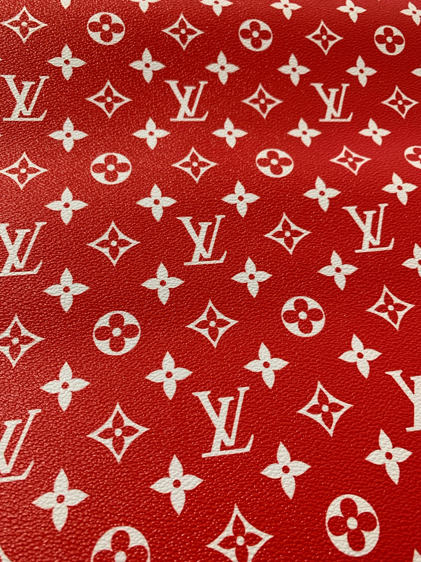 Red LV Classic Designer Inspired Leather Fabric for Custom