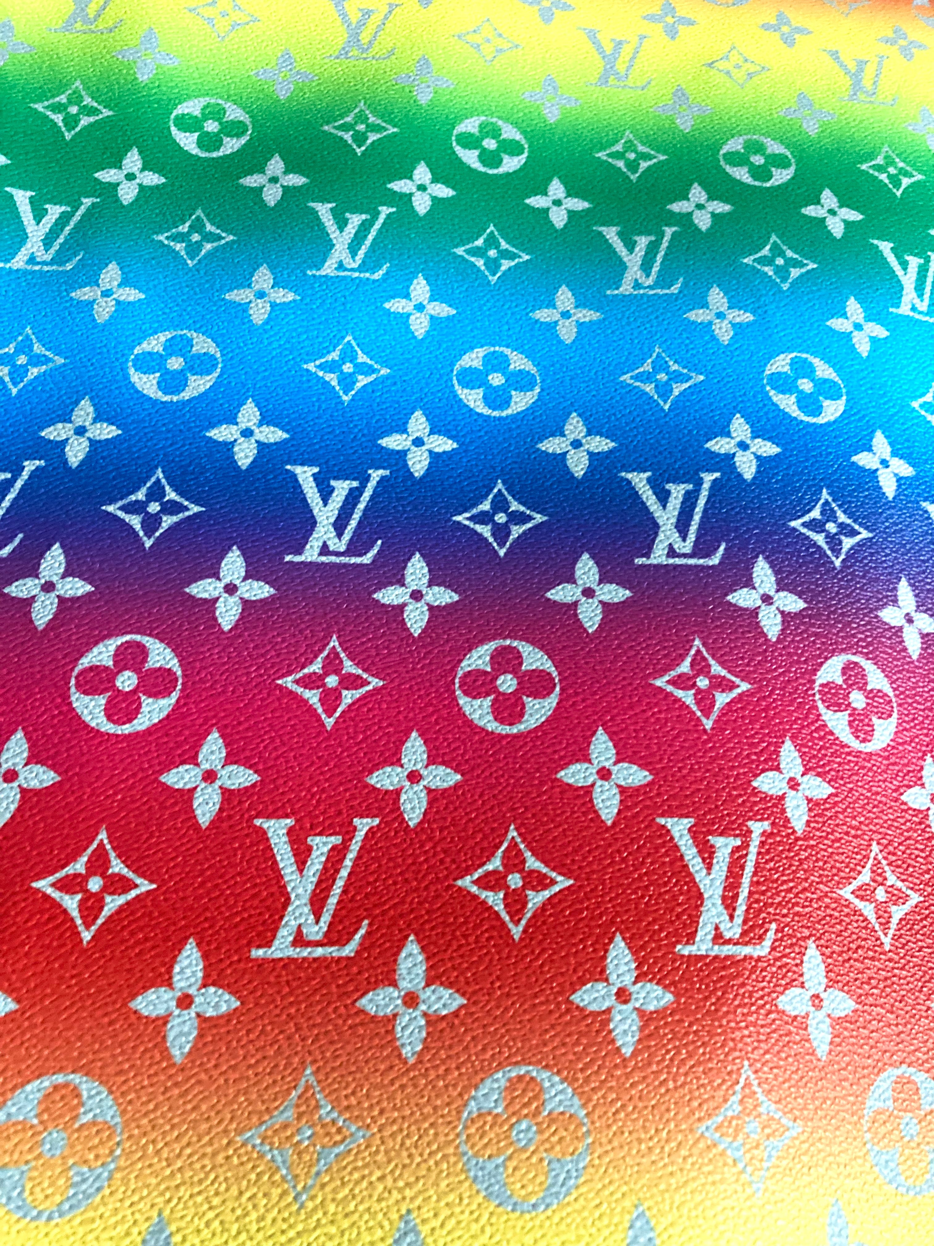 8x11, LV Synthetic Leather, Custom Leather Sheets, Ombre LV Leather  Fabric, Gradient Rainbow LV Leather, Synthetic Leather Sheet, Faux Leather