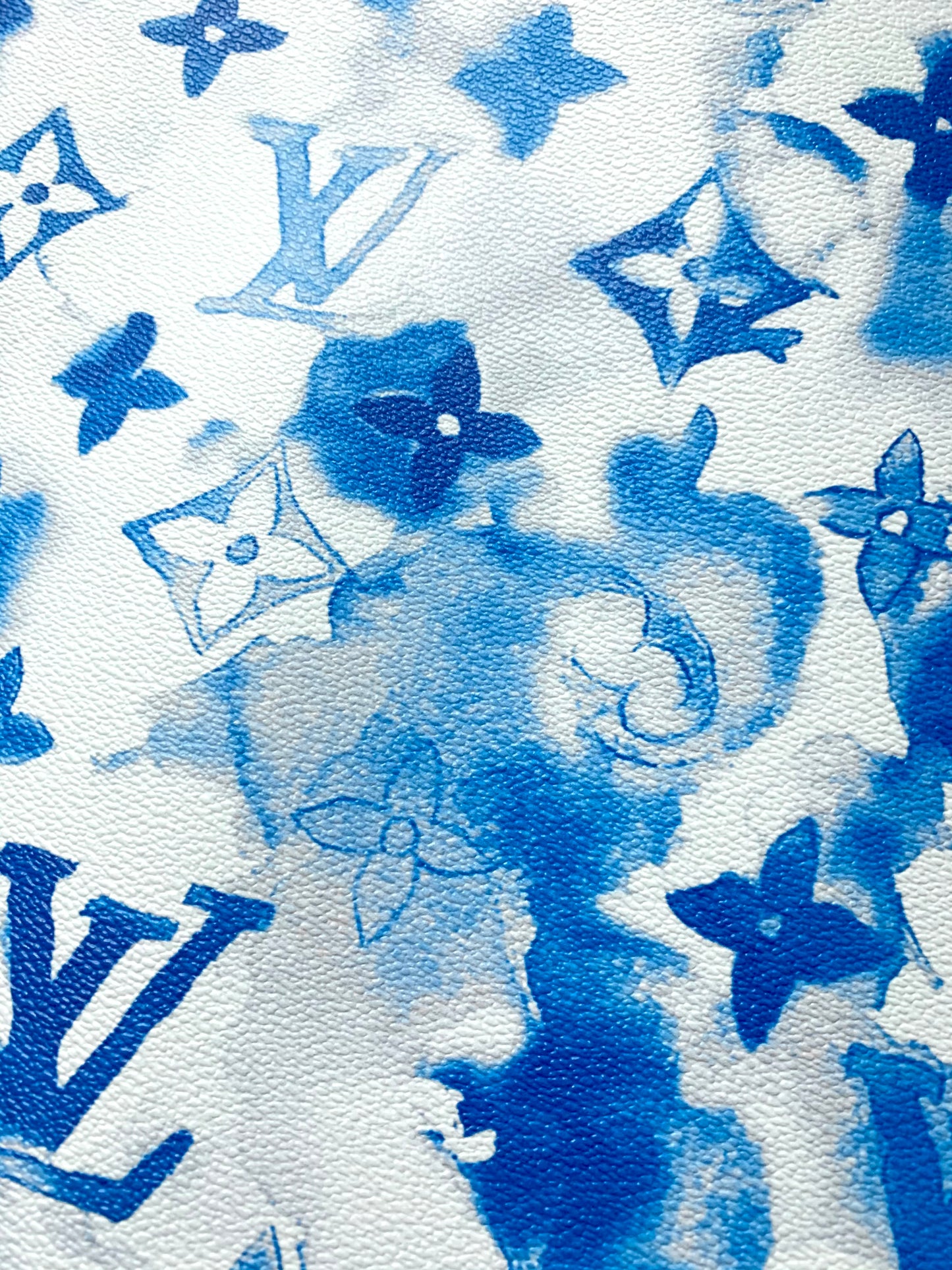 Vivid Blue Watercolor LV Leather Fabric For Handmade Crafting Bag