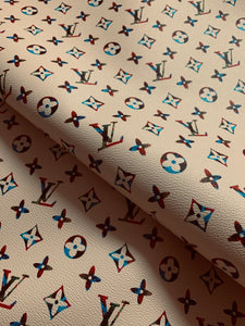 Beige Colorful Monogram LV Designer Inspired Faux Leather for Custom