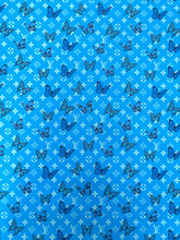 Load image into Gallery viewer, Blue Butterfyl Designer Custom LV Faux Leather by Yard for Sneakers Crafts Upholstery