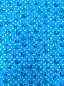 Blue Butterfyl Designer Custom LV Faux Leather by Yard for Sneakers Crafts Upholstery