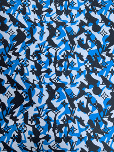 Handmade Blue Camouflage LV Vinyl Leather Fabric for Custom Sneakers