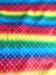 Bright Color Rainbow LV Faux Leather Fabric for Custom