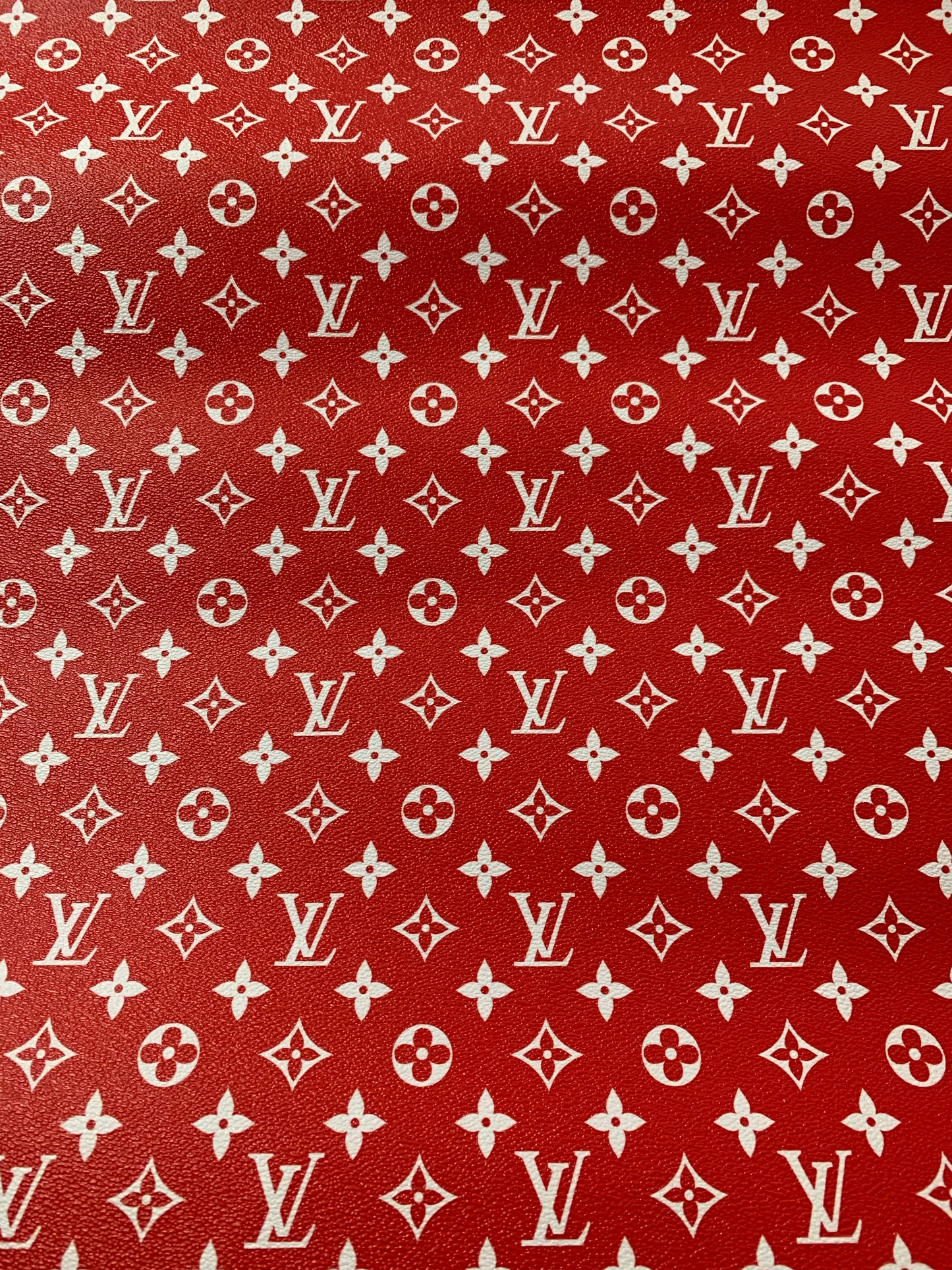 Red LV Classic Designer Inspired Leather Fabric for Custom