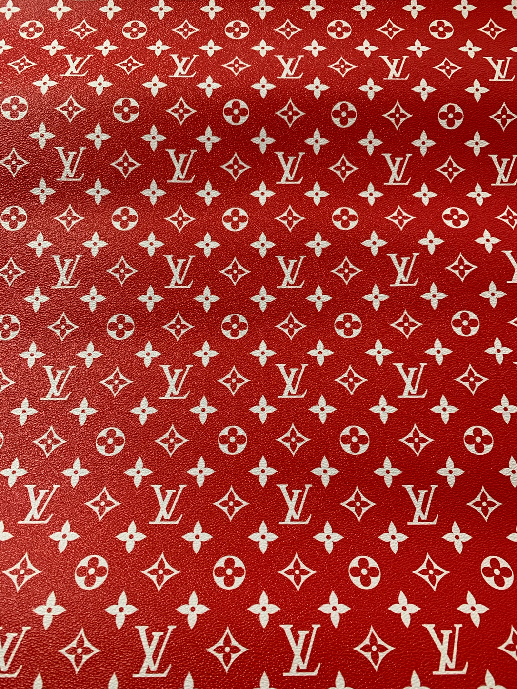 Red LV Classic Designer Inspired Leather Fabric for Custom